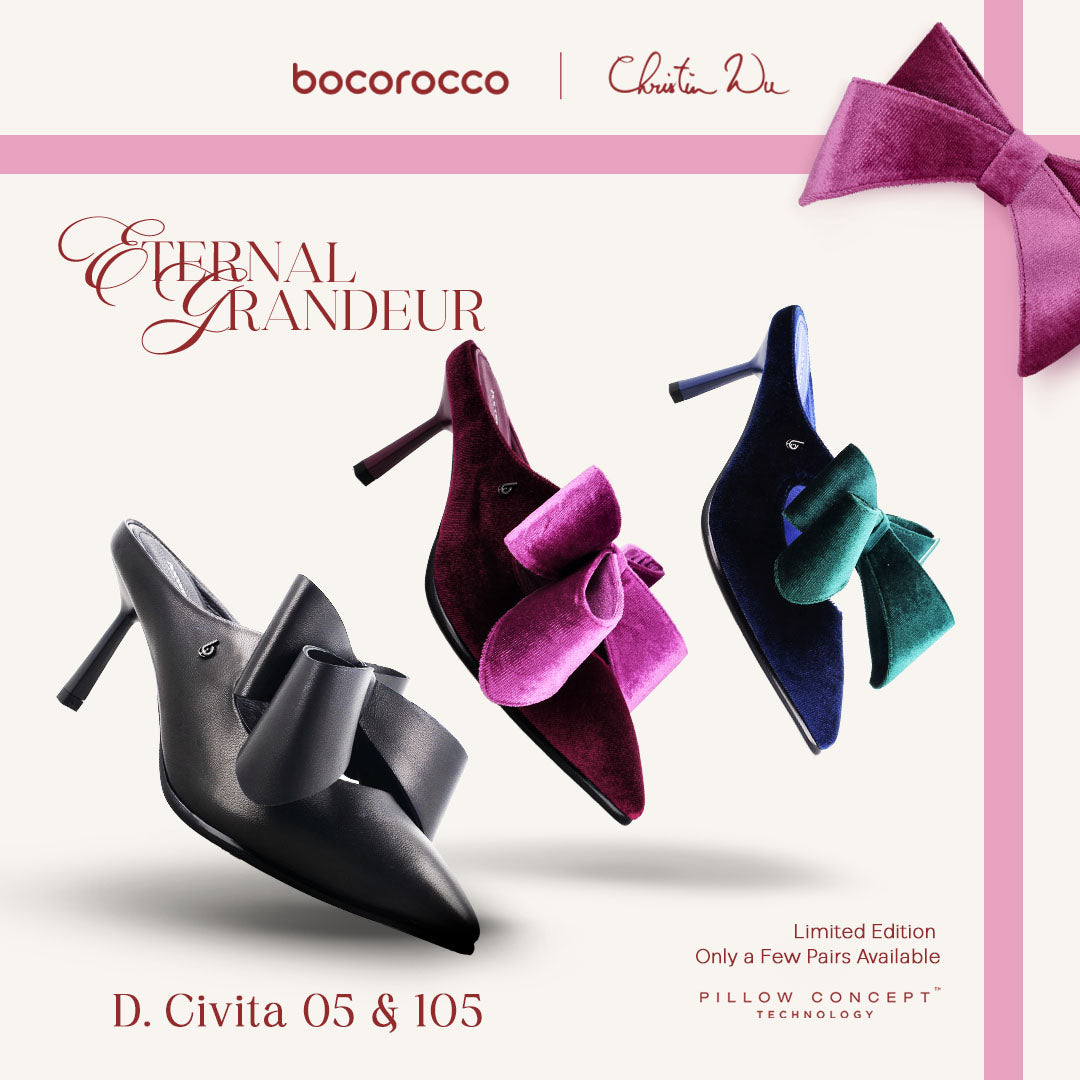 Bocorocco x Christin Wu D.Civita 105 & 05 - Sepatu Heels Velvet (105) Leather (05) Toe Sling Back Pita- Nyaman & Halal