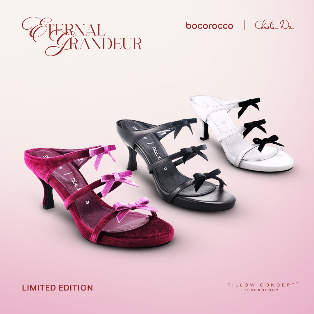 Bocorocco x Christin Wu D. Leila 01 & 101 - Sepatu Heels Kulit Asli  (01) & Beludru Velvet  (101) Pita Beludru - Nyaman & Halal