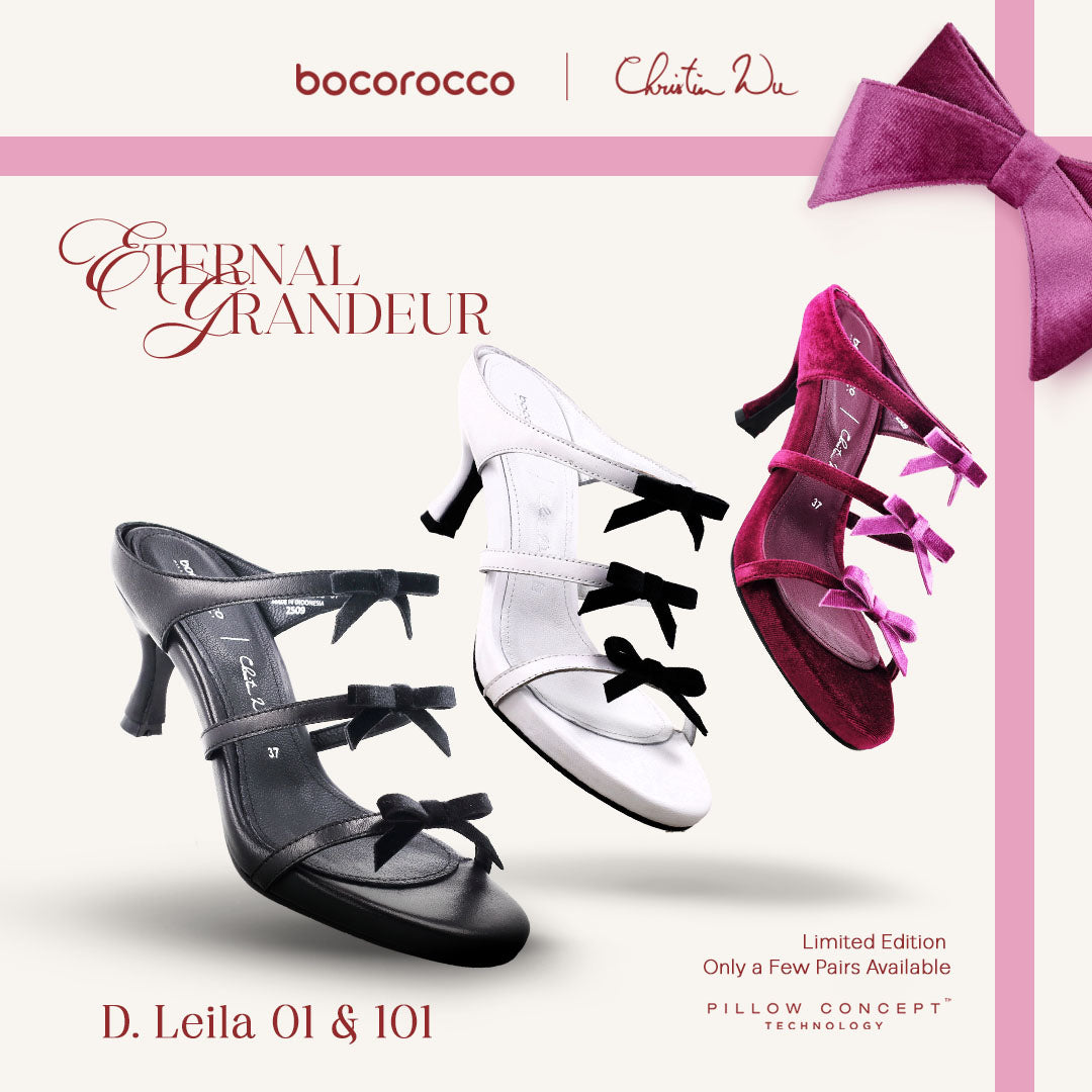 Bocorocco x Christin Wu D. Leila 01 & 101 - Sepatu Heels Kulit Asli  (01) & Beludru Velvet  (101) Pita Beludru - Nyaman & Halal