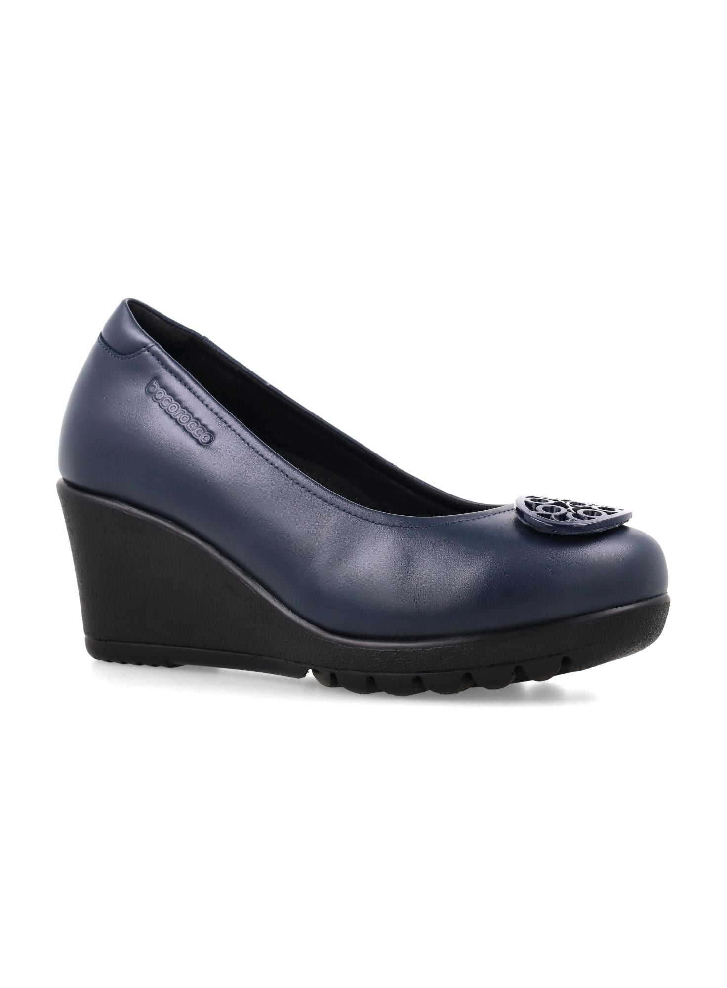 Bocorocco D. Bologna 199 Navy - Wedges Kulit Asli Warna Hitam