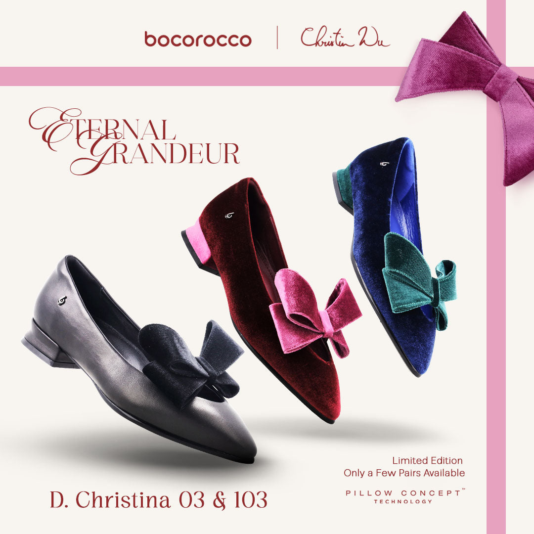 Bocorocco x Christin Wu D. Christina 03 & 103 - Sepatu Velvet (103) Leather (03) Toe Pump Shoes Pita - Nyaman & Halal
