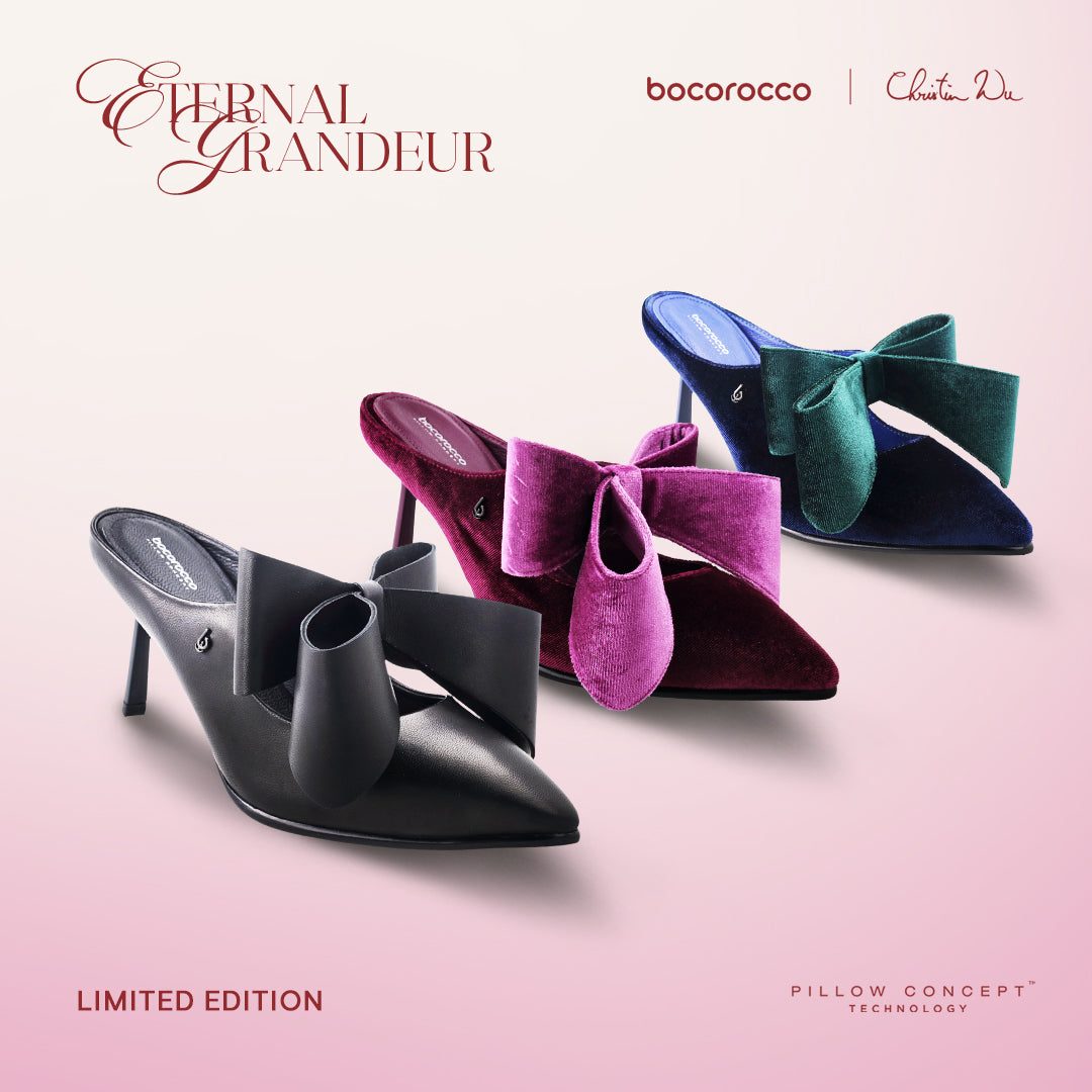 Bocorocco x Christin Wu D.Civita 105 & 05 - Sepatu Heels Beludru Velvet Toe Sling Back Pita Beludru & Kulit Asli - Nyaman & Halal